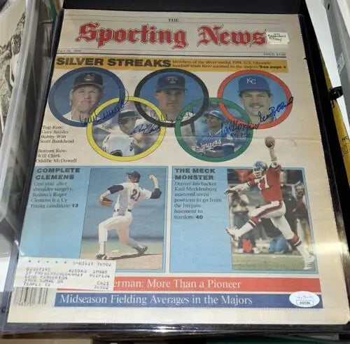 Signed Sporting News featuring Cory Snyder, Bobby Witt, and Will Clark from 1986 Olympics