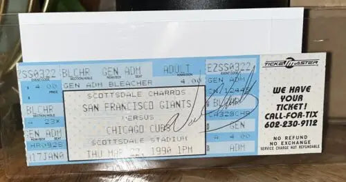 Autographed Will Clark Spring Training ticket from 1990 for baseball card collectors