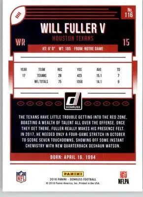 Will Fuller V - 2018 Donruss - #116 - Football - Football Card Single
