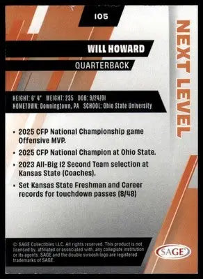 Will Howard 2025 SAGE HIT #105 Ohio State Buckeyes - Football Card Single