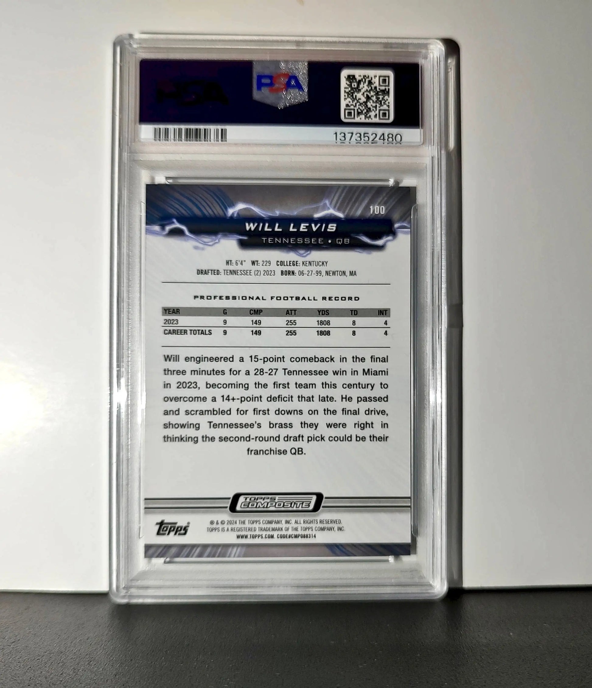 Will Levis 2023 Topps Resurgence Rookie #100 Surge 153/249 PSA 9 Mint - Football Card Single