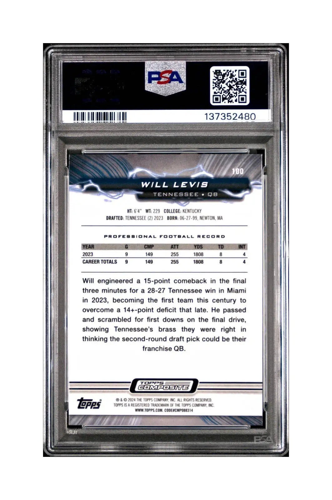 Will Levis 2023 Topps Resurgence Rookie #100 Surge 153/249 PSA 9 Mint - Football Card Single
