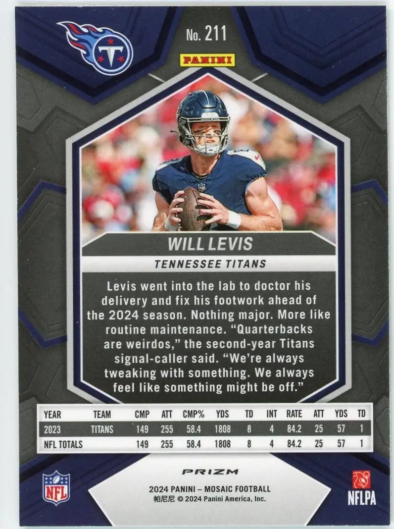 Will Levis 2024 Panini Mosaic #211 Green Mosaic Tennessee Titans Football Card - Football Card Single