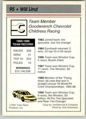 Will Lind - 1991 Traks - #95 - Racing - Racing Card Single