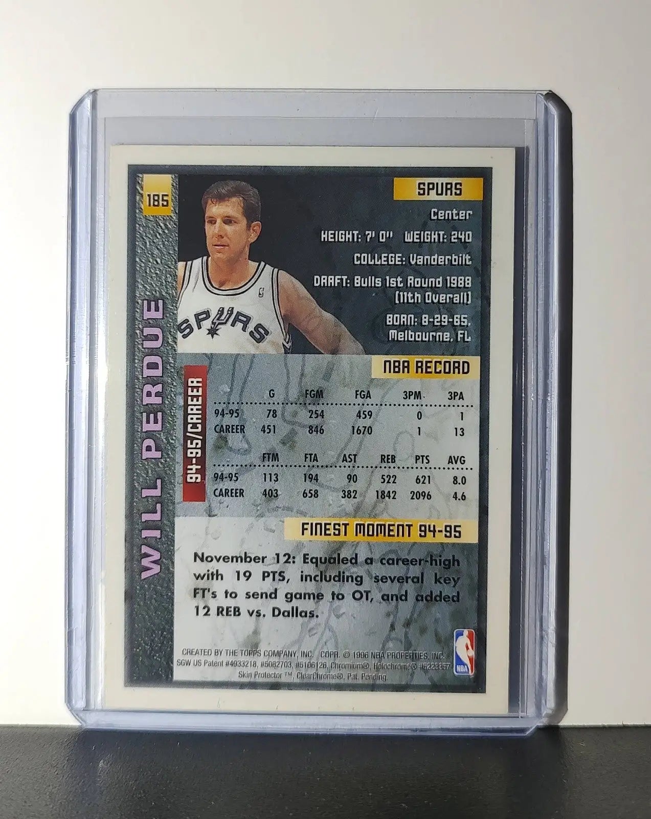Will Perdue 1995-96 Topps Finest NBA #185 Card San Antonio Spurs
