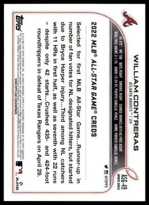 William Contreras 2022 Topps 2022 MLB All-Star Game #ASG-49 Atlanta Braves - Baseball Card Single