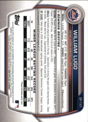 William Lugo 2023 Bowman Prospects #BP-141 New York Mets - Baseball Card Single