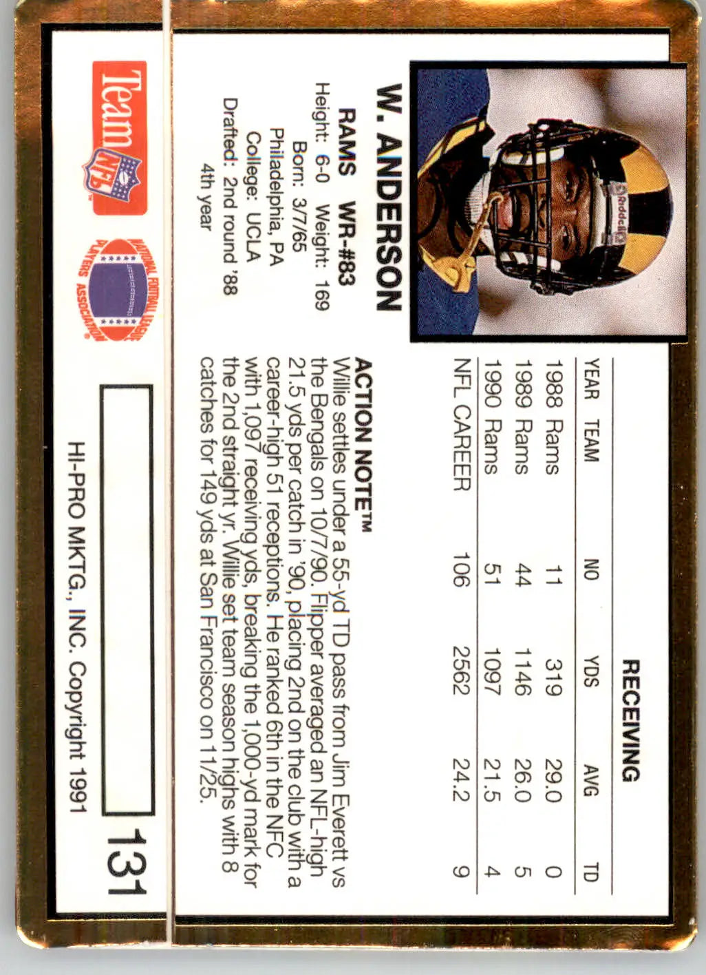 Willie Anderson - 1991 Action Packed - #131 - Football - Football Card Single