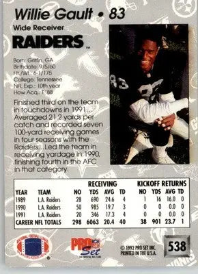 Willie Gault - 1992 Pro Set - #538 - Football - Football Card Single