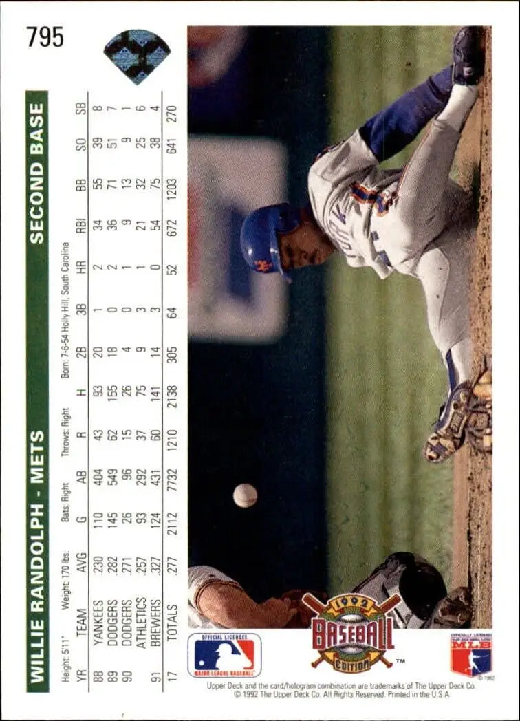 Willie Randolph 1992 Upper Deck MLB #795 Baseball Card New York Mets - Baseball Card Single