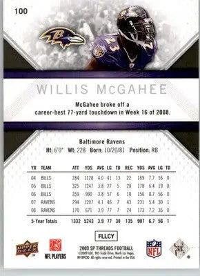 Willis McGahee - 2009 SP Threads - #100 - Football - Football Card Single