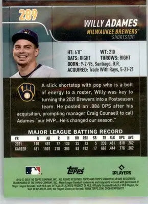Willy Adames - 2022 Stadium Club Chrome - #289 - Baseball - Baseball Card Single