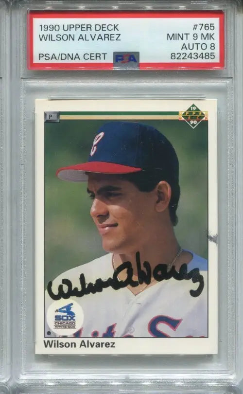 Wilson Alvarez Signed 1990 Upper Deck RC #765 Chicago White Sox PSA 9 DNA 8 Auto - Baseball Card Single
