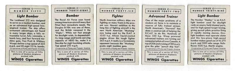 Vintage airplane trading cards from Wings Cigarettes Lot featuring T87C Modern American series