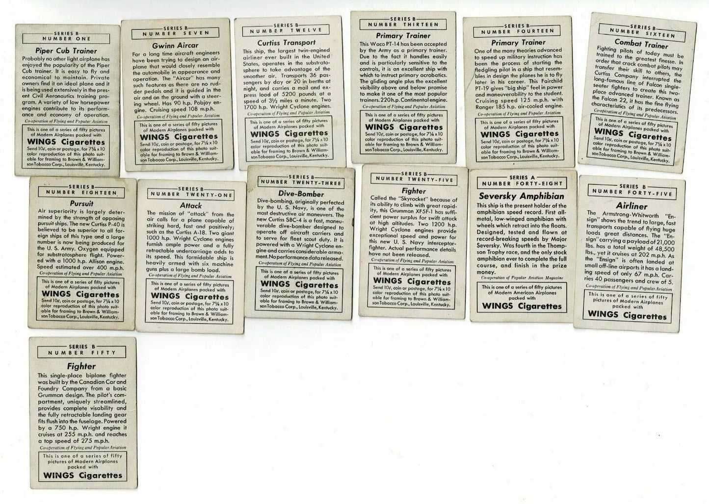 Vintage T87C Modern American cigarette cards from Wings Cigarettes Lot of 59
