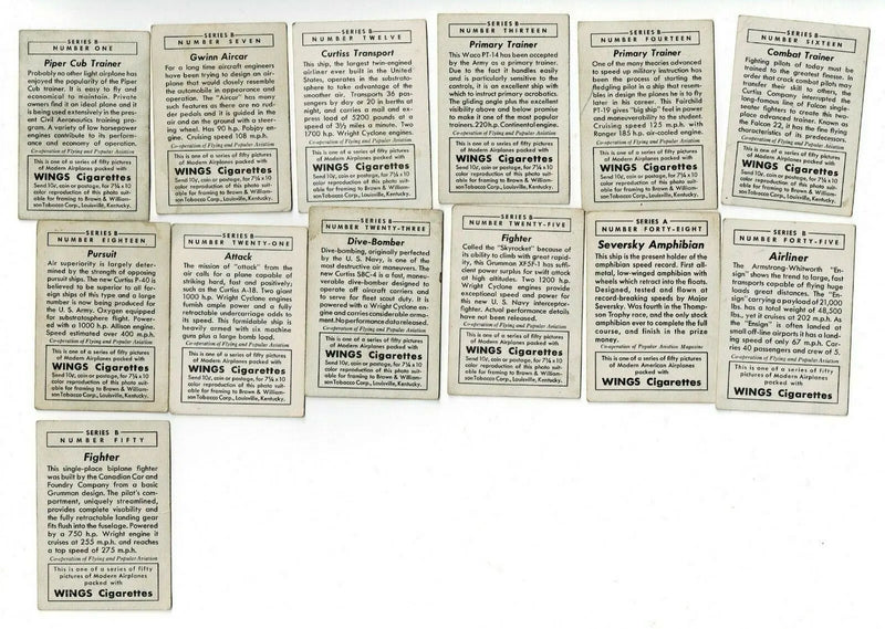 Vintage T87C Modern American cigarette cards from Wings Cigarettes Lot of 59