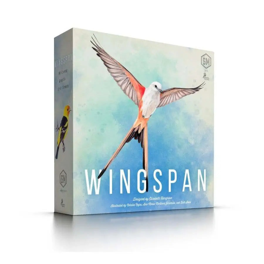 Wingspan 2nd Edition board game box with bird with outstretched wings and unique bird cards