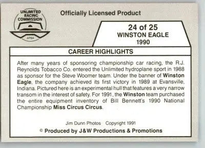 Winston Eagle 1990 - 1991 APBA Thunder on the Water - #24 - Racing - Racing Card Single