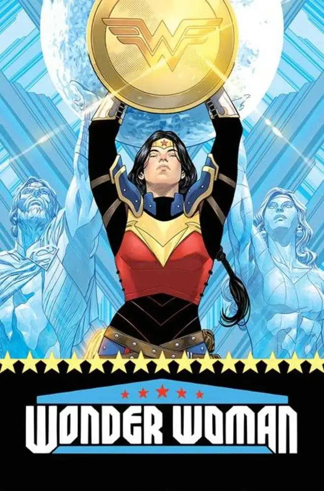 Wonder Woman #12 Cover A by Daniel Sampere showcasing her golden emblem of Absolute Power