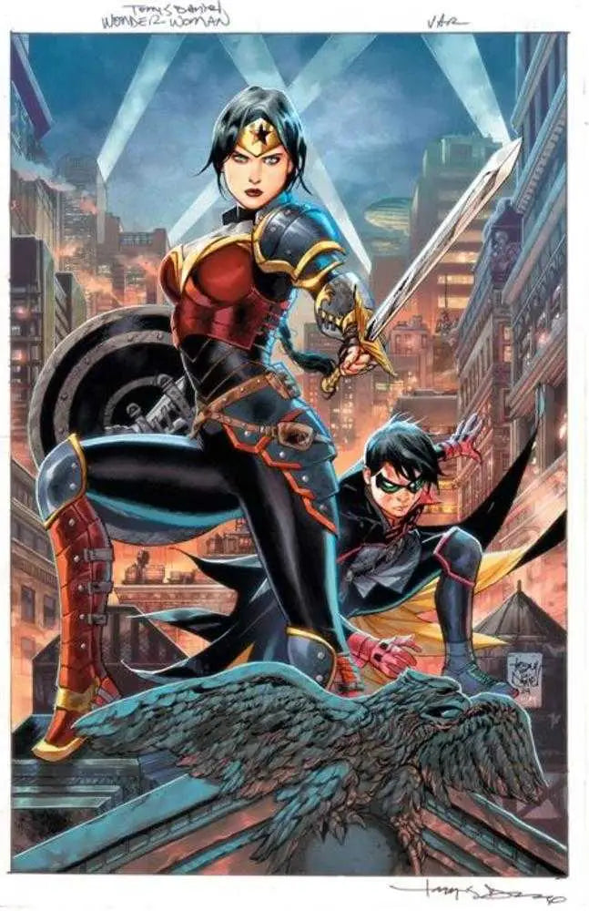 Comic book artwork of Wonder Woman and Nightwing in action for Absolute Power variant
