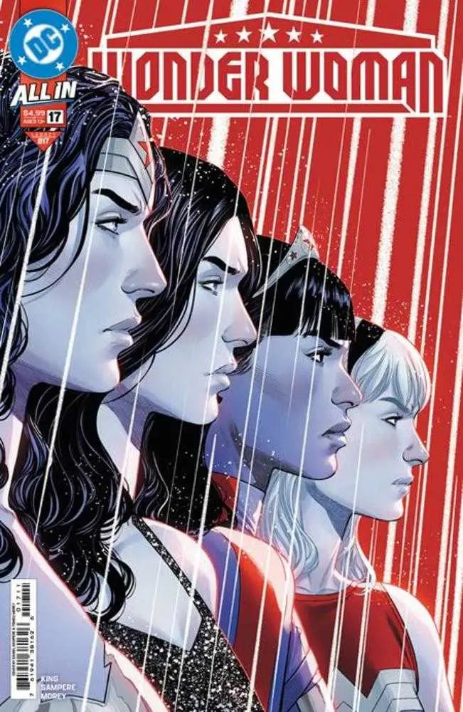 Wonder Woman #17 Cover A by Daniel Sampere with red background and fade effect profile