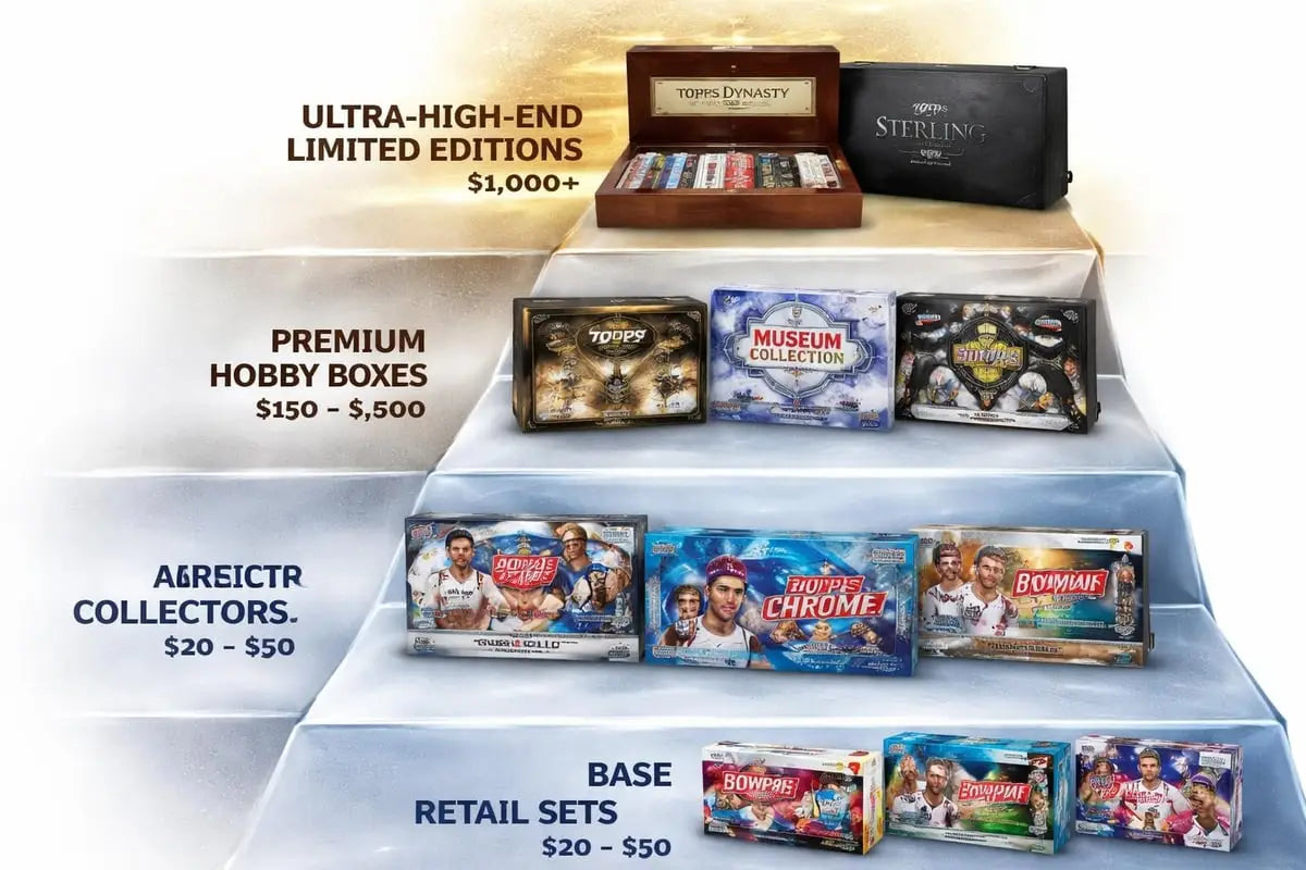 Topps Dynasty trading card packs in wooden box with black leather case