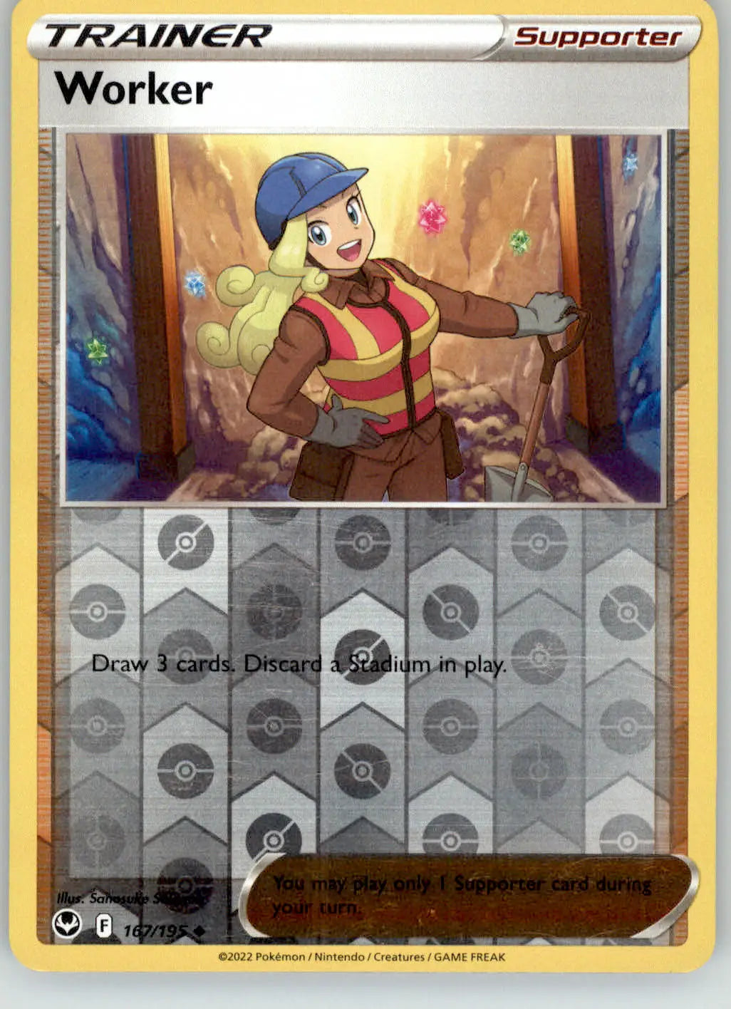 Worker - Silver Tempest - 167/195 - Reverse Holo LP Pokemon - Pokémon Card Single