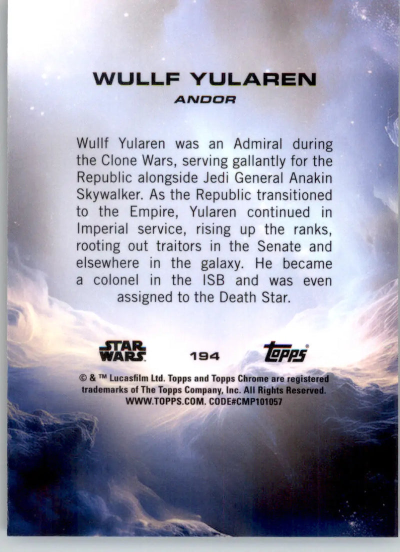 Wullf Yularen - 2025 Topps Chrome Sapphire Edition Star Wars - #194 - Non_sport