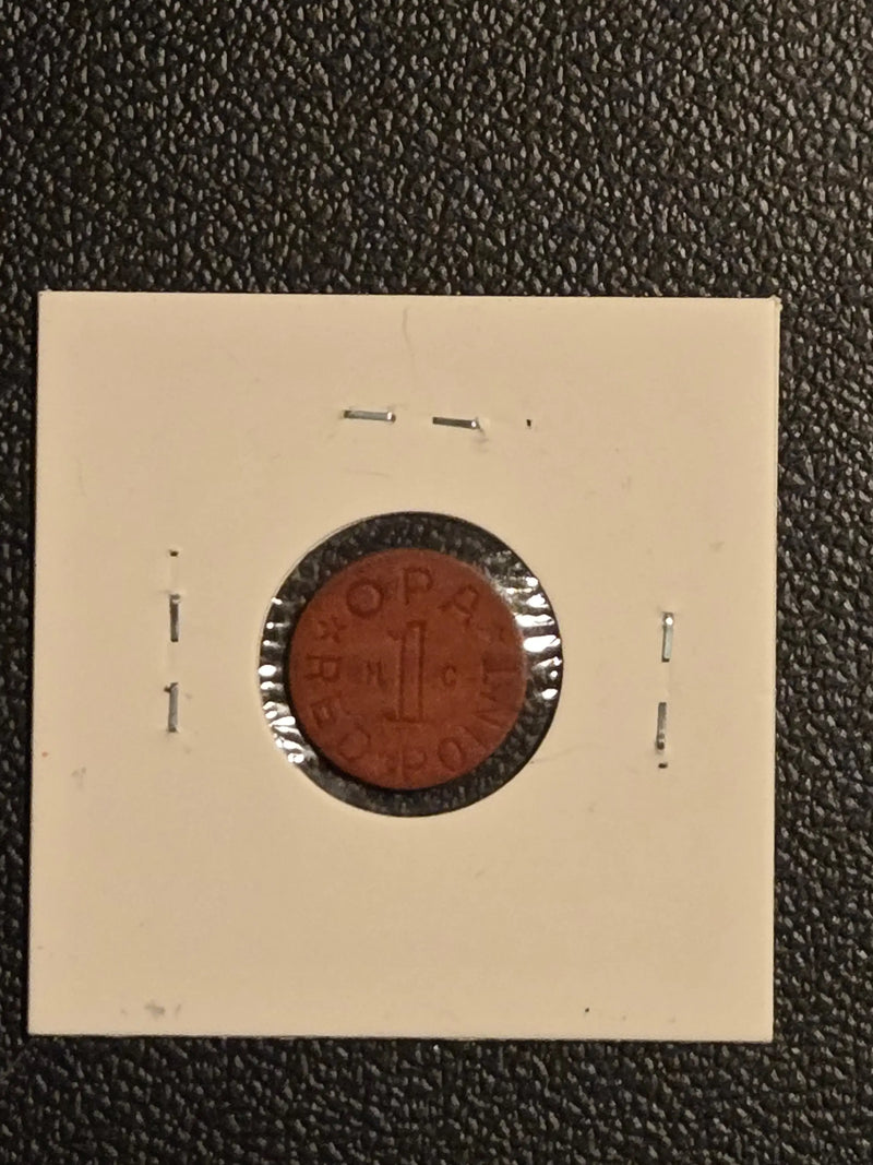WWII OPA Red Point 1 Ration Token Letter HC Meat Fats Home Front History - Coins & Currency