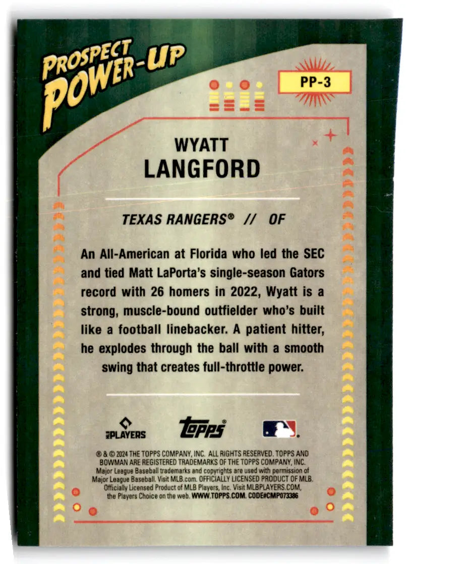 Wyatt Langford 2024 Bowman Mega Box Mojo Refractor #PP-3 POWER-UP - Baseball Card Box