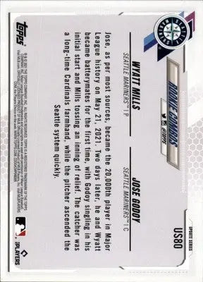 Wyatt Mills / Jose Godoy RCOM Rookie 2021 Topps Update #US80 Seattle Mariners - Baseball Card Single