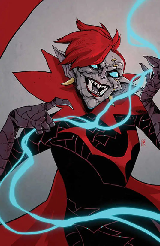 Menacing humanoid creature with red hair and blue energy on Wynd The Throne In The Sky trading card