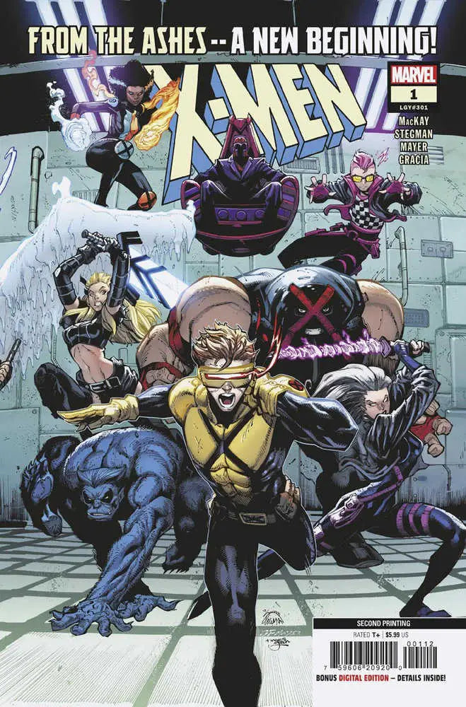 Comic book cover of X-Men #1 Ryan Stegman 2nd Print Variant featuring mutant action poses