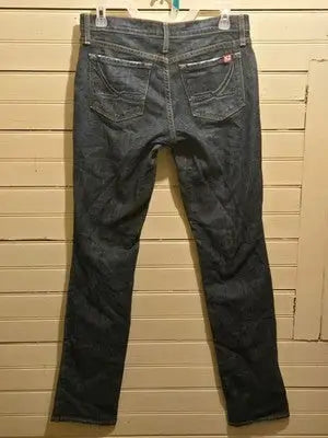 X2 Jeans Womens 28 Low Rise Straight Leg Dark Blue Faded Distressed Made in CA - Apparel
