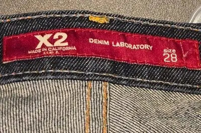 X2 Jeans Womens 28 Low Rise Straight Leg Dark Blue Faded Distressed Made in CA - Apparel