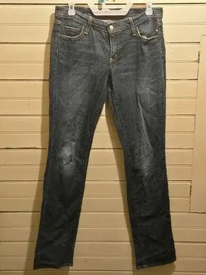 X2 Jeans Womens 28 Low Rise Straight Leg Dark Blue Faded Distressed Made in CA - Apparel