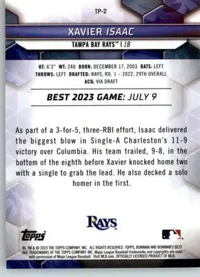 Xavier Isaac - 2023 Bowman’s Best - #TP-2 - Top Prospects Refractors Baseball - Baseball Card Single