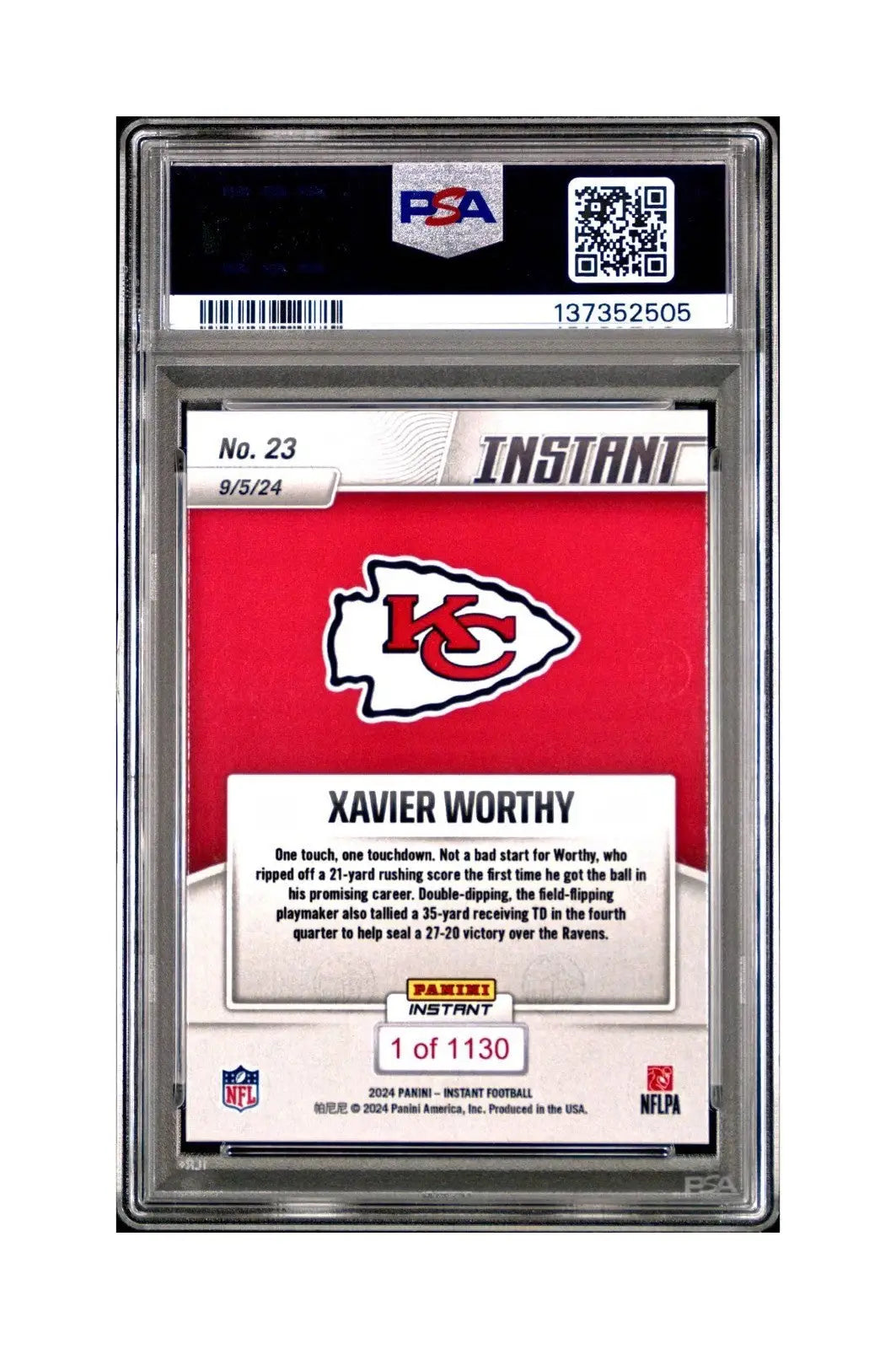 Xavier Worthy Rookie 2024 Panini Instant NFL #23 PSA 10 Gem Mint - Football Card Single