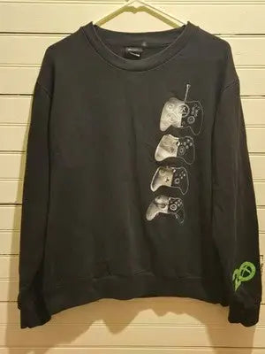 Xbox 20 Sweatshirt Mens L Black Graphic 4 Controllers Sleeve Logo Pullover - Apparel