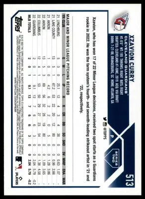 Xzavion Curry Rookie 2023 Topps #513 Cleveland Guardians - Baseball Card Single