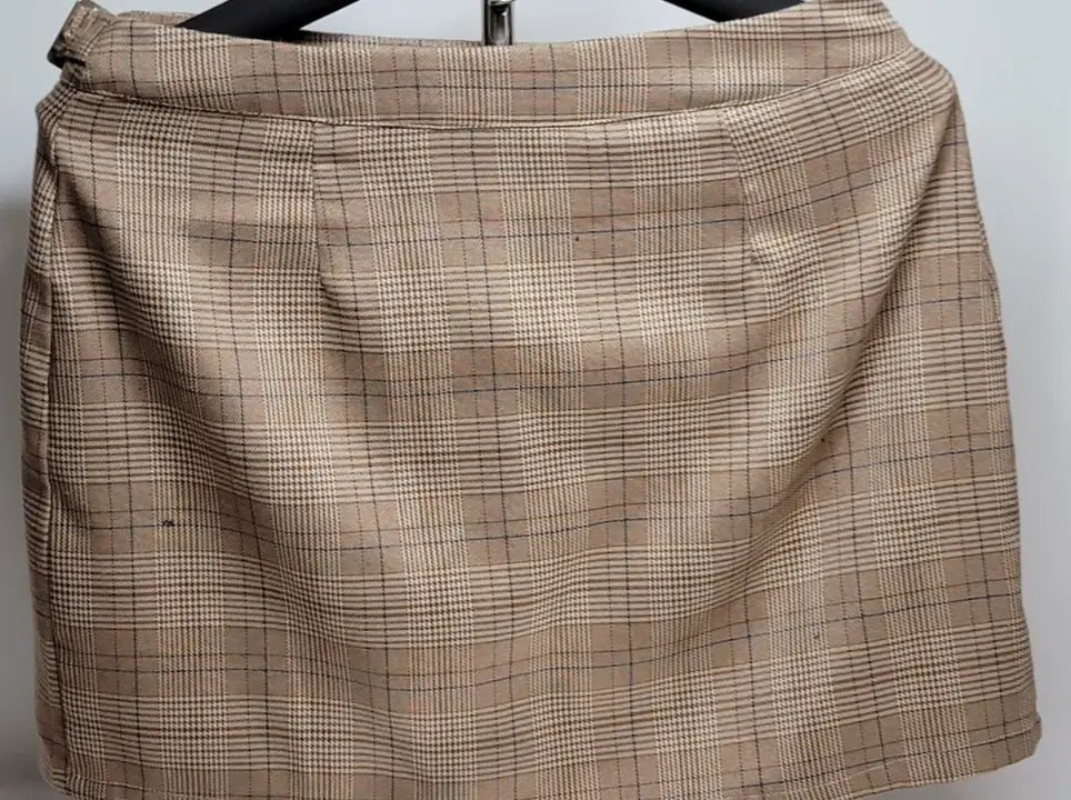 Y2K Plaid Mini Skirt - Hesperus Wrap Skirt Size M Goth Grunge Skater/Brown - Apparel
