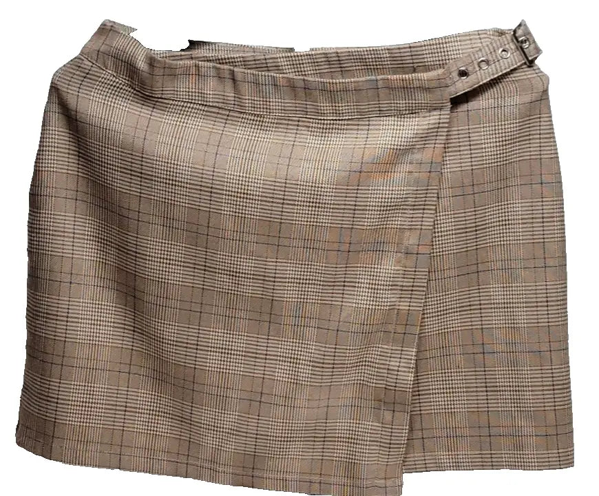 Y2K Plaid Mini Skirt - Hesperus Wrap Skirt Size M Goth Grunge Skater/Brown - Apparel