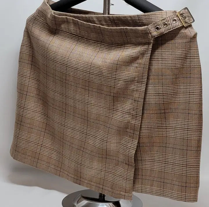 Y2K Plaid Mini Skirt - Hesperus Wrap Skirt Size M Goth Grunge Skater/Brown - Apparel