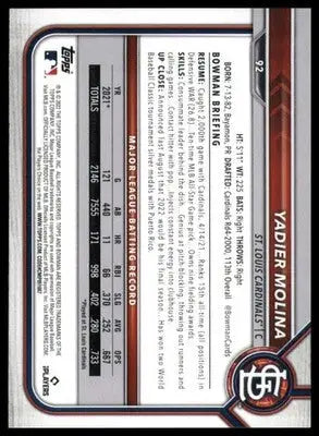 Yadier Molina 2022 Bowman #92 St. Louis Cardinals - Baseball Card Single