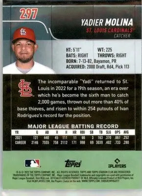 Yadier Molina - 2022 Stadium Club Chrome - #297 - Baseball - Baseball Card Single