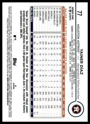 Yainer Díaz 2024 Topps Holiday #77 Houston Astros - Baseball Card Single