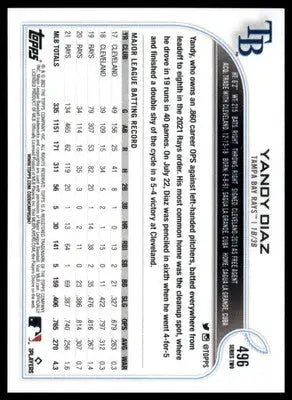 Yandy Diaz 2022 Topps #496 Tampa Bay Rays - Baseball Card Single