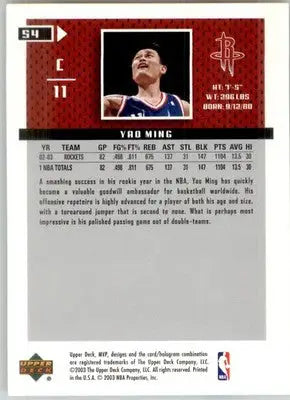 Yao Ming - 2003-04 Upper Deck MVP - #54 - Basketball - Basketball Card Single