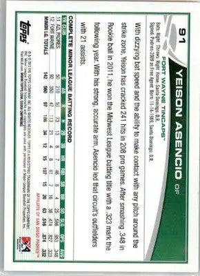 Yeison Asencio - 2013 Topps Pro Debut - #PDA-YA - AUTO Baseball - Baseball Card Single