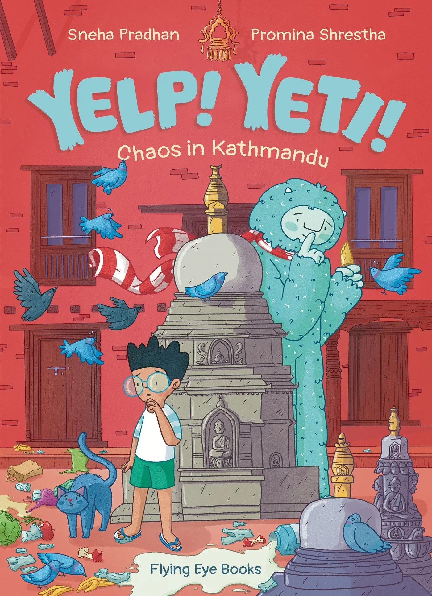 Children’s book cover featuring a pet cat for Yelp Yeti Chaos In Kathmandu